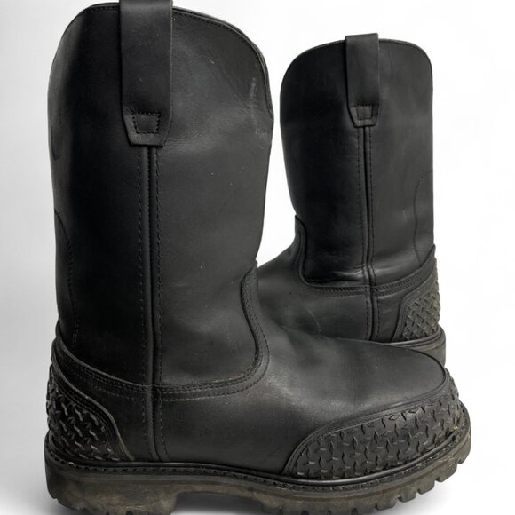 Road Wolf Black Leather Steel Toe Western Biker Cowboy Work Boots Men's 8 M - Picture 1 of 14